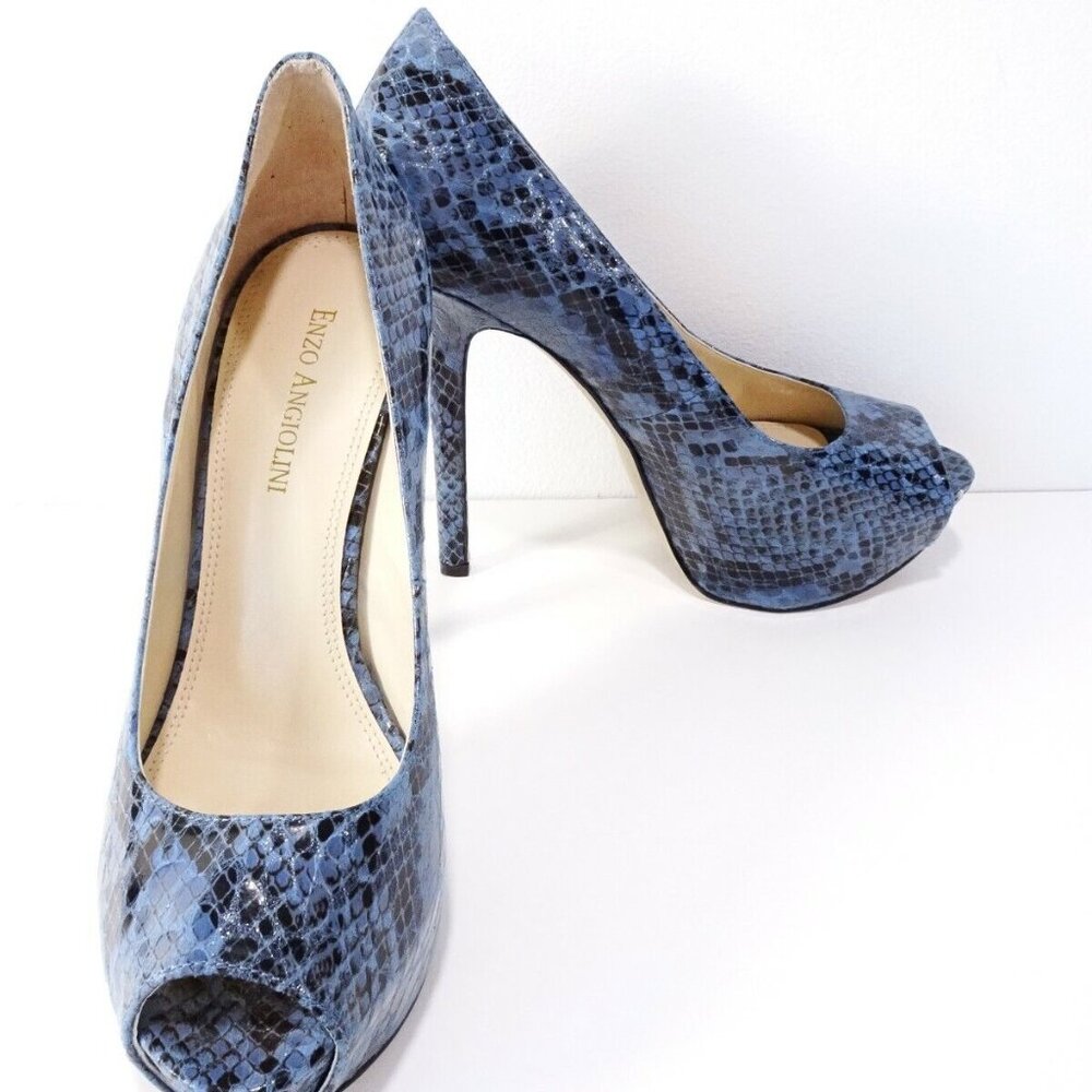 🚨Enzo Angiolini Blue Snakeskin Platform Heel Shoes EATANEN  Sz 6.5 M - Picture 12 of 13